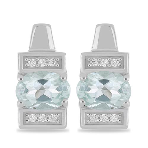 BUY 925 SILVER NATURAL AQUAMARINE WITH WHITE ZIRCON GEMSTONE EARRINGS 